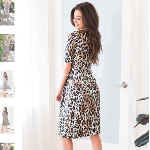 Leopard Dress. Modest Swing Dress. Size M - Picture 5 of 6